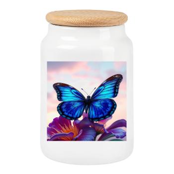 Schmetterling - Keksdose mit Holzdeckel - Weiß - Vorne
