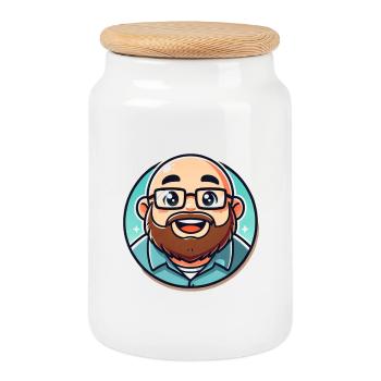 Bearded Geek Avatar Round Sticker - Cookie Jar with Wooden Lid - white - Front