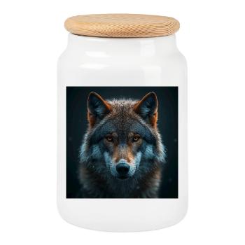 Majestätischer Wolf mit Feuerblick - Keksdose mit Holzdeckel - Weiß - Vorne
