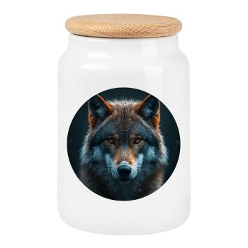 Conception de motif de loup Wildak - Boîte à biscuits avec couvercle en bois - blanc - Devant