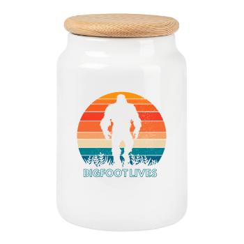Bigfoot Live Vintage Sunset Design - Cookie Jar with Wooden Lid - white - Front