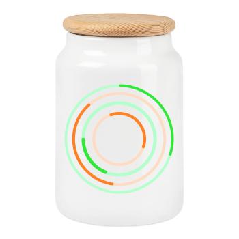 Abstraktes kreisförmiges Linienkunstdesign - Keksdose mit Holzdeckel - Weiß - Vorne
