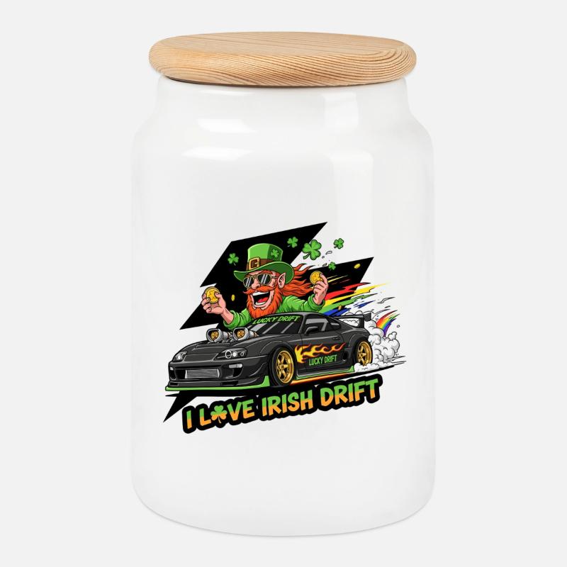 Irisches Drift Celebration T-Shirt - Keksdose mit Holzdeckel - Weiß