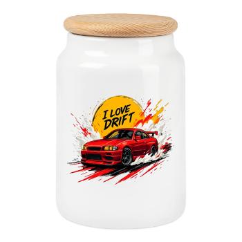 Red Drift Voiture Splash Oeuvre - Boîte à biscuits avec couvercle en bois - blanc - Devant