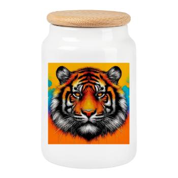 Tiger - Keksdose mit Holzdeckel - Weiß - Vorne
