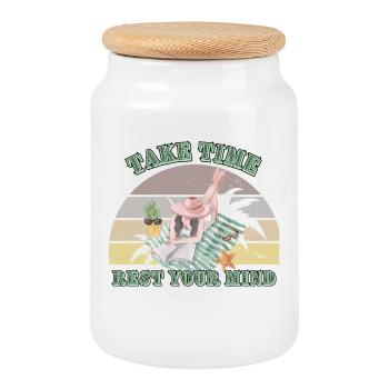 Relaxing summer break - Cookie Jar with Wooden Lid - white - Front