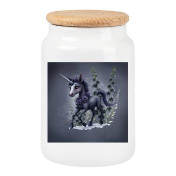 Mystisches Einhorn mit Blumen in Blautönen - Keksdose mit Holzdeckel - Weiß - Vorne