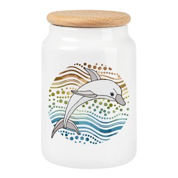 Dauphin dans des vagues abstraites - Boîte à biscuits avec couvercle en bois - blanc - Devant