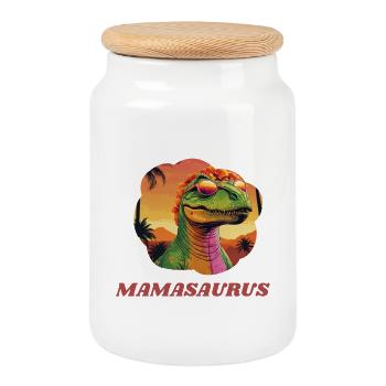 Mamasaurus - Cookie Jar with Wooden Lid - white - Front