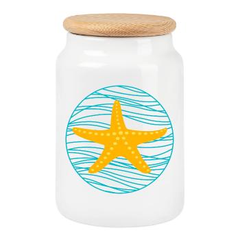 Étoile de mer Vagues Cercle Lac Mer Étoile Maritime Bande dessinée - Boîte à biscuits avec couvercle en bois - blanc - Devant