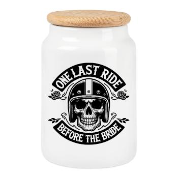 One Last Ride Before the Bride - Cookie Jar with Wooden Lid - white - Front