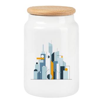 Downtown - Cookie Jar with Wooden Lid - white - Front