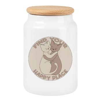 Find your happy place - Cookie Jar with Wooden Lid - white - Front