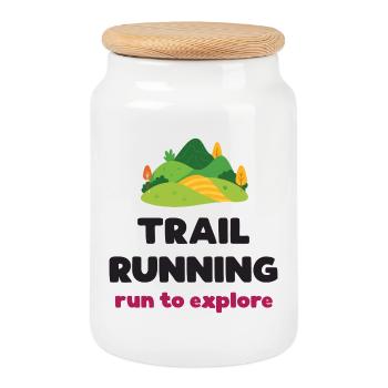Trail Running - Run to Explore - Cookie Jar with Wooden Lid - white - Front