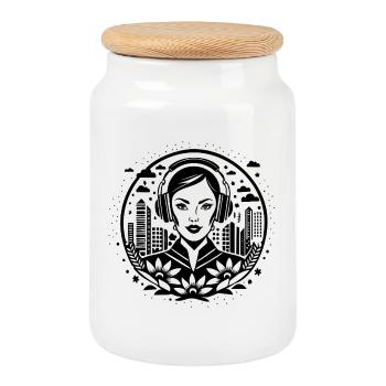 Bourgeon de fleur florale – Femme, Casque, Floral - Boîte à biscuits avec couvercle en bois - blanc - Devant