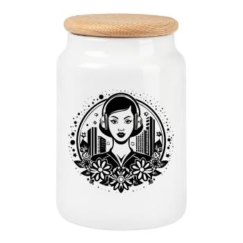 Techno Beat kick – Femme, Casque, Séquence - Boîte à biscuits avec couvercle en bois - blanc - Devant