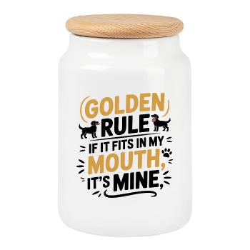 Golden Retriever Mouth Rule Humor  - Cookie Jar with Wooden Lid - white - Front