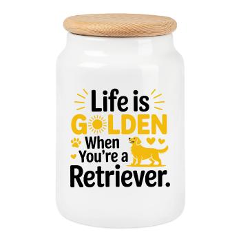 Drôle de Golden Retriever La vie est en or - Boîte à biscuits avec couvercle en bois - blanc - Devant