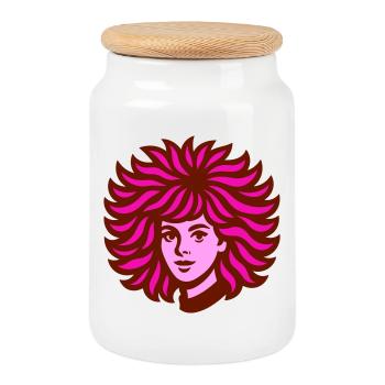 Grand Cheveux rose - Boîte à biscuits avec couvercle en bois - blanc - Devant