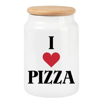 Ich liebe Pizza Spruch - Keksdose mit Holzdeckel - Weiß - Vorne