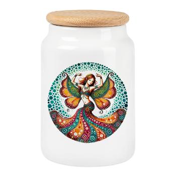Vibrant Butterfly Belly Dancer - Cookie Jar with Wooden Lid - white - Front