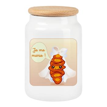 Croissant Mariée - Boîte à biscuits avec couvercle en bois - blanc - Devant