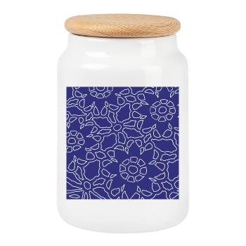 Motif géométrique linéaire de Noël - Boîte à biscuits avec couvercle en bois - blanc - Devant