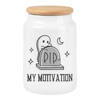 RIP Meine Motivation - Keksdose mit Holzdeckel - Weiß - Vorne