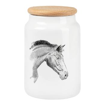 Horse - Cookie Jar with Wooden Lid - white - Front