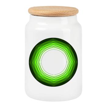 Vivid Green circles - Cookie Jar with Wooden Lid - white - Front