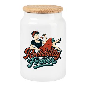 Rockabilly Forever Cherries Wife 50s Gift - Cookie Jar with Wooden Lid - white - Front