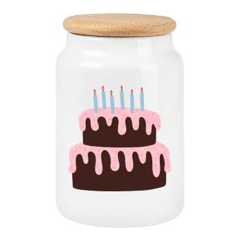 Gâteau de fête avec glaçage rose - Boîte à biscuits avec couvercle en bois - blanc - Devant