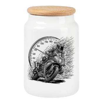 Motard enpulsé par la vitesse - Boîte à biscuits avec couvercle en bois - blanc - Devant