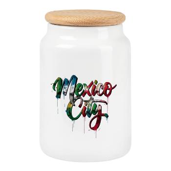Mexico City - Cookie Jar with Wooden Lid - white - Front
