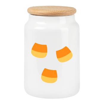 Candy Corn Halloween Pattern - Cookie Jar with Wooden Lid - white - Front