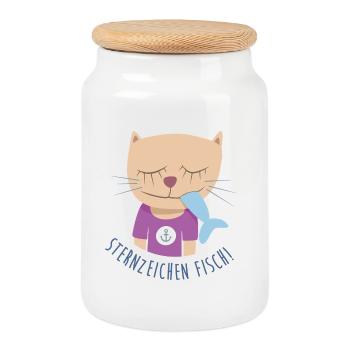 Cat Harbor Ancre Maritime Poisson Bande Dessinée Zodiac - Boîte à biscuits avec couvercle en bois - blanc - Devant