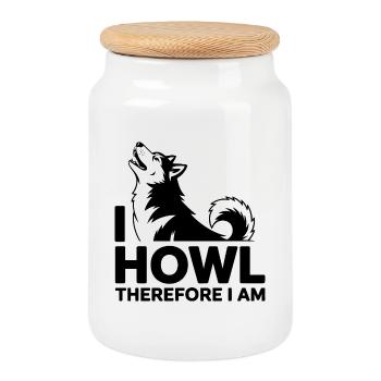 Citation drôle sur le hurlement du loup husky - Boîte à biscuits avec couvercle en bois - blanc - Devant