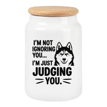 I’m Not Ignoring You Husky Dog - Cookie Jar with Wooden Lid - white - Front