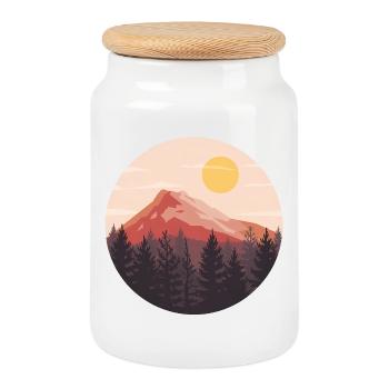 Sunset Landscape Nature Lover - Cookie Jar with Wooden Lid - white - Front