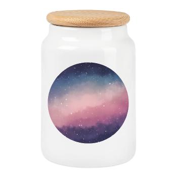 Imprimé ciel nuageux galactique - Boîte à biscuits avec couvercle en bois - blanc - Devant