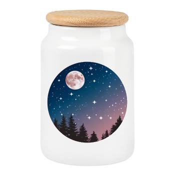 Ciel nocturne au clair de lune, silhouette d’arbre - Boîte à biscuits avec couvercle en bois - blanc - Devant