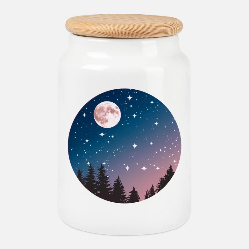 Mondschein Nachthimmel Baum Silhouette - Keksdose mit Holzdeckel - Weiß