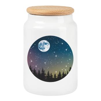 Motif de forêt nocturne céleste - Boîte à biscuits avec couvercle en bois - blanc - Devant