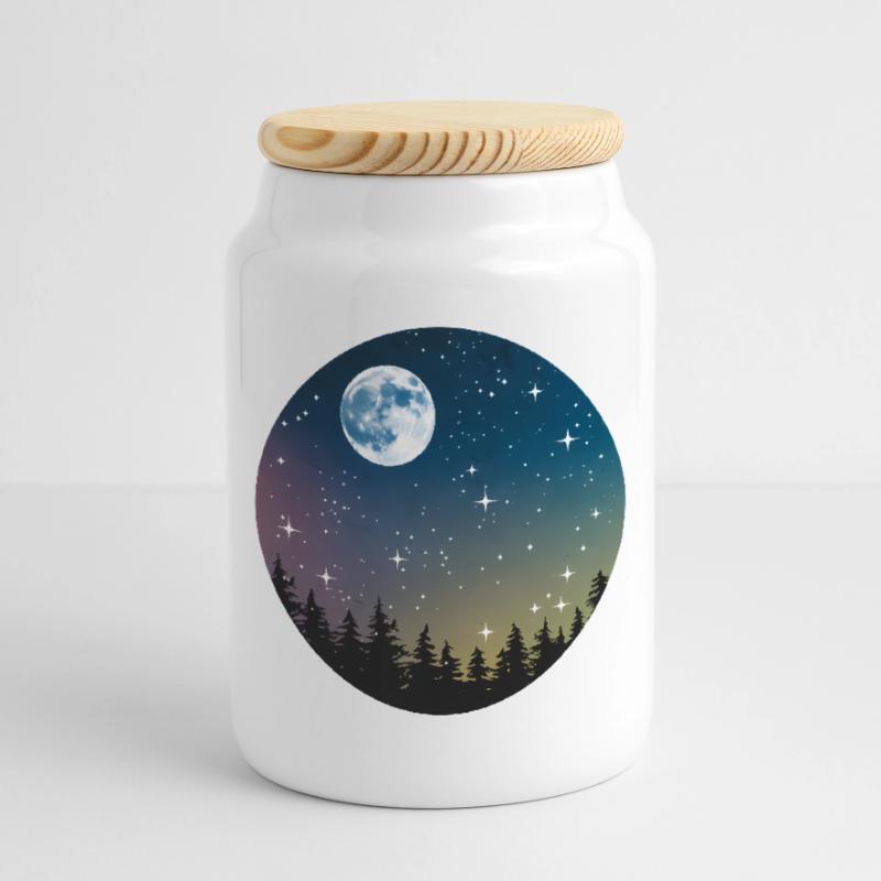Celestial Night Forest Pattern Cookie Jar with Wooden Lid