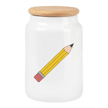 Illustration au crayon jaune vif - Boîte à biscuits avec couvercle en bois - blanc - Devant