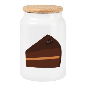 Sacher Schokoladenscheibe Illustration Design - Keksdose mit Holzdeckel - Weiß - Vorne