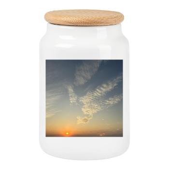 Evening sky with sea of clouds - Cookie Jar with Wooden Lid - white - Front