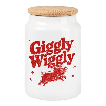 Conception fantaisiste du rire du cochon - Boîte à biscuits avec couvercle en bois - blanc - Devant