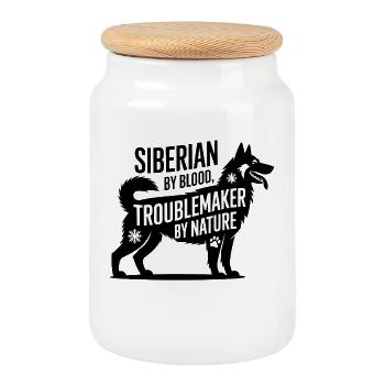 Siberian Husky Troublemaker Funny Dog  - Cookie Jar with Wooden Lid - white - Front