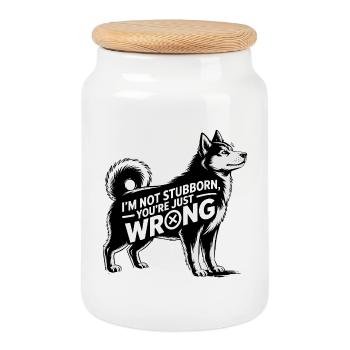 Funny Husky Not Stubborn Just Right - Cookie Jar with Wooden Lid - white - Front
